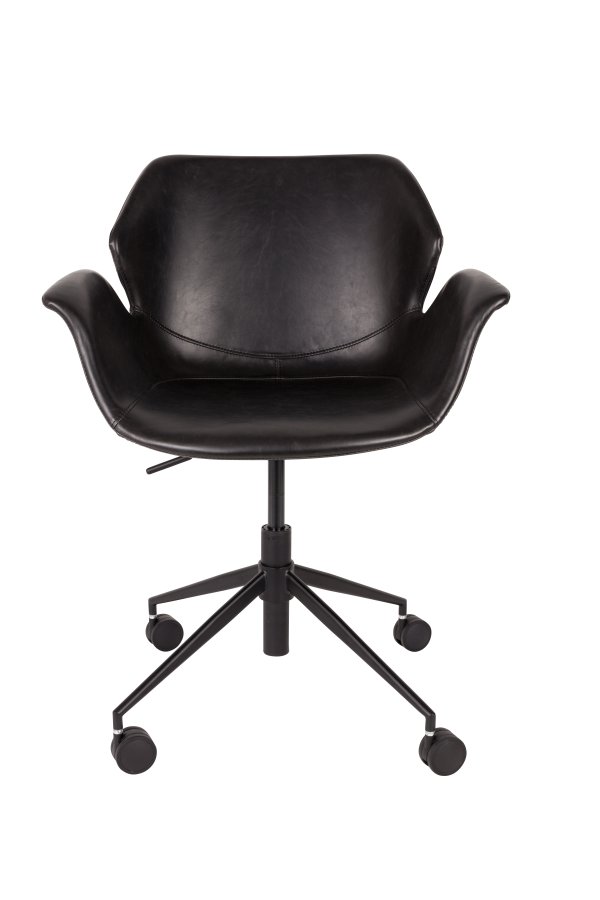 ZUIVER Nikki kontorstol, hjdejusterbar, m. armln og hjul - sort PU og sort stl