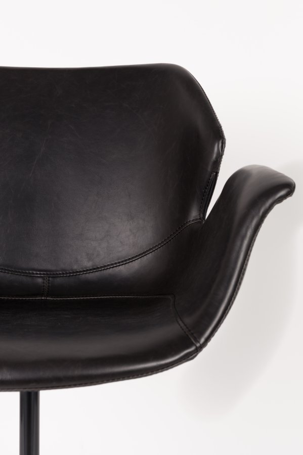 ZUIVER Nikki kontorstol, hjdejusterbar, m. armln og hjul - sort PU og sort stl