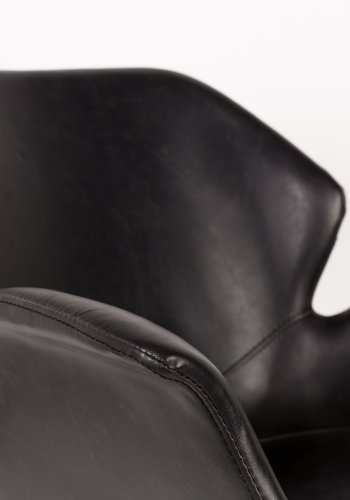 ZUIVER Nikki kontorstol, hjdejusterbar, m. armln og hjul - sort PU og sort stl