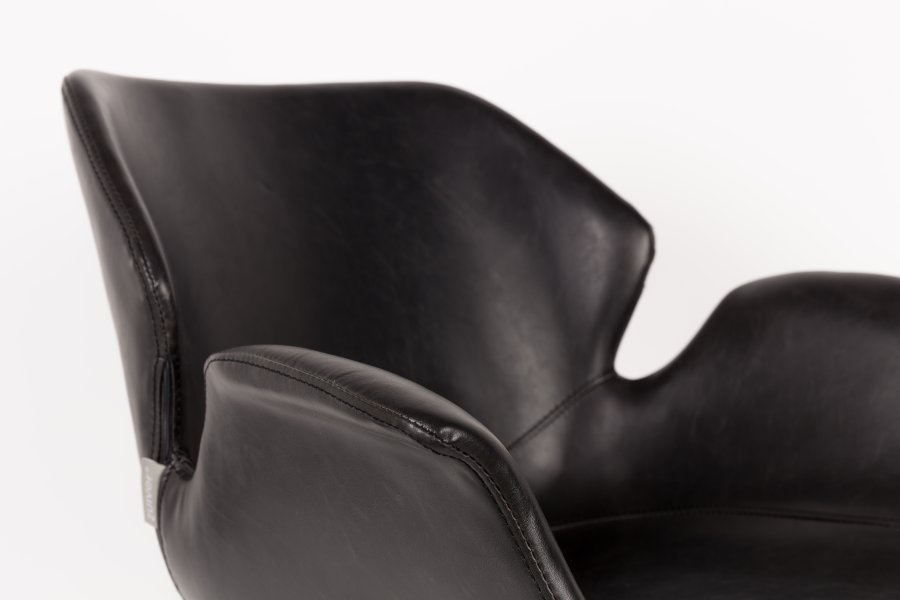 ZUIVER Nikki kontorstol, hjdejusterbar, m. armln og hjul - sort PU og sort stl