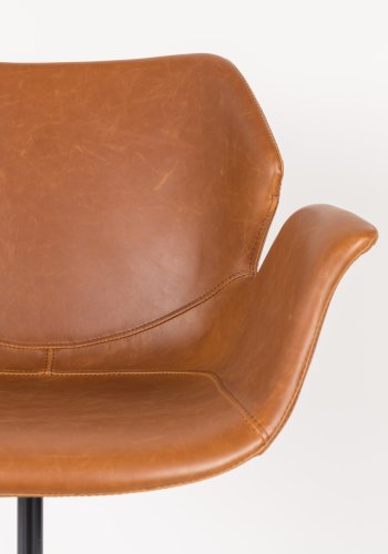 ZUIVER Nikki kontorstol, hjdejusterbar, m. armln og hjul - brun PU og sort stl