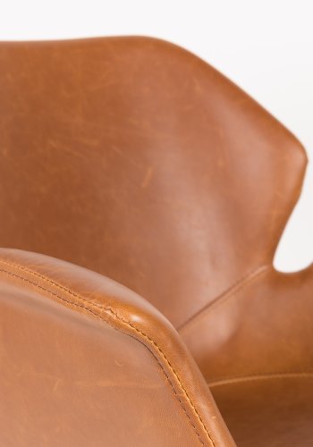 ZUIVER Nikki kontorstol, hjdejusterbar, m. armln og hjul - brun PU og sort stl