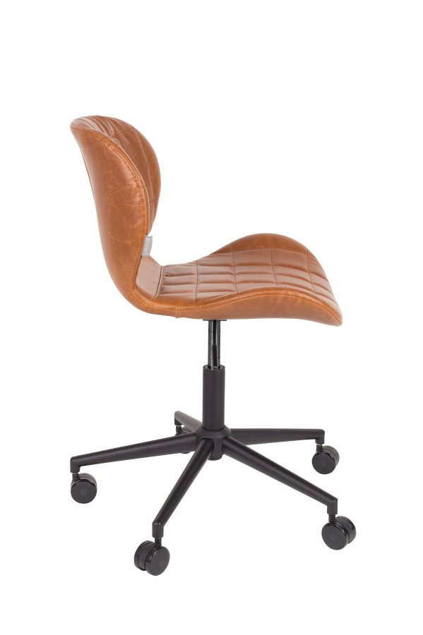 ZUIVER OMG LL kontorstol, hjdejusterbar, m. hjul - brun PU og sort metal