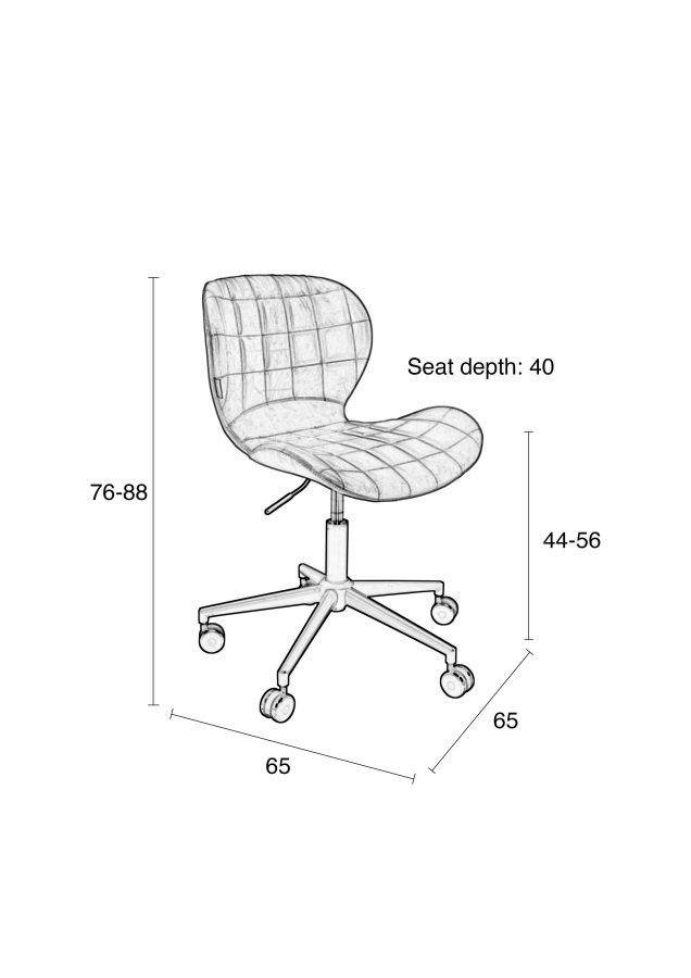 ZUIVER OMG LL kontorstol, hjdejusterbar, m. hjul - brun PU og sort metal