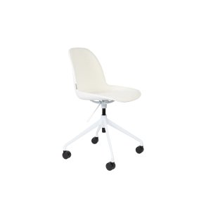 ZUIVER Albert Kuip kontorstol, m. hjul - hvid polyester og hvid aluminium