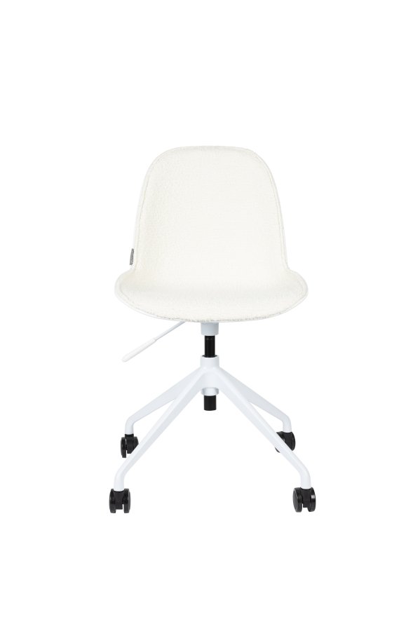 ZUIVER Albert Kuip kontorstol, m. hjul - hvid polyester og hvid aluminium