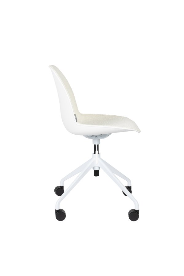 ZUIVER Albert Kuip kontorstol, m. hjul - hvid polyester og hvid aluminium