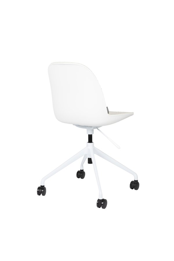 ZUIVER Albert Kuip kontorstol, m. hjul - hvid polyester og hvid aluminium