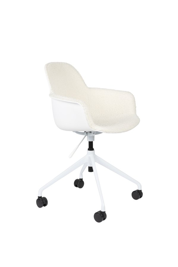 ZUIVER Albert Kuip kontorstol, m. armln og hjul - hvid polyester og hvid aluminium