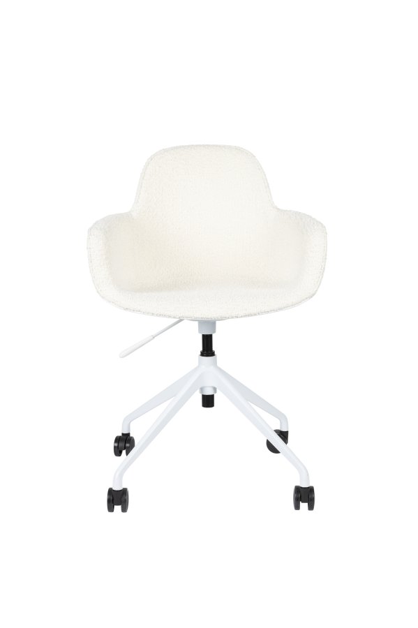 ZUIVER Albert Kuip kontorstol, m. armln og hjul - hvid polyester og hvid aluminium