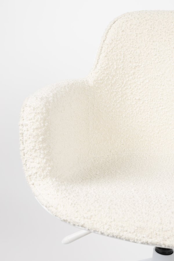 ZUIVER Albert Kuip kontorstol, m. armln og hjul - hvid polyester og hvid aluminium