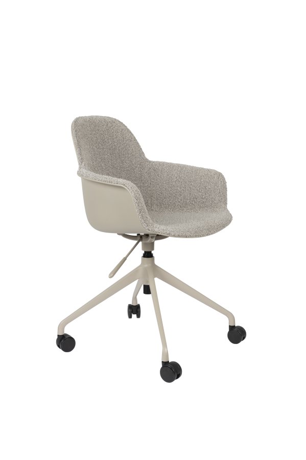 ZUIVER Albert Kuip kontorstol, m. armln og hjul - taupe polyester og taupe aluminium