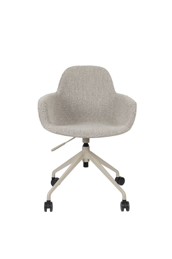 ZUIVER Albert Kuip kontorstol, m. armln og hjul - taupe polyester og taupe aluminium