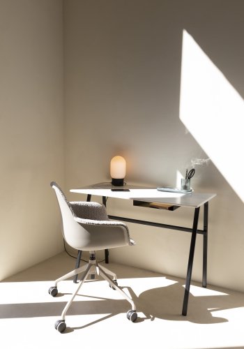 ZUIVER Albert Kuip kontorstol, m. armln og hjul - taupe polyester og taupe aluminium