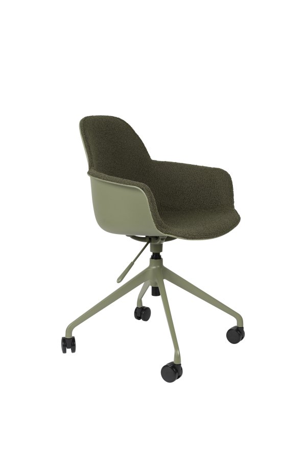 ZUIVER Albert Kuip kontorstol, m. armln og hjul - grn polyester og grn aluminium