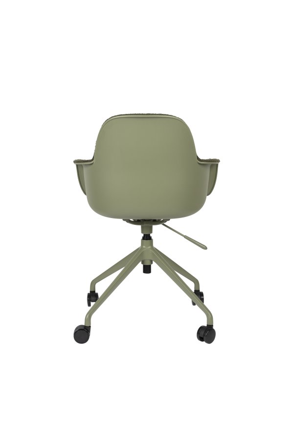 ZUIVER Albert Kuip kontorstol, m. armln og hjul - grn polyester og grn aluminium