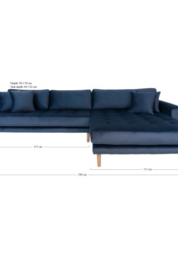 HOUSE NORDIC Lido sofa, m. hjrevendt chaiselong - mrkebl velour 