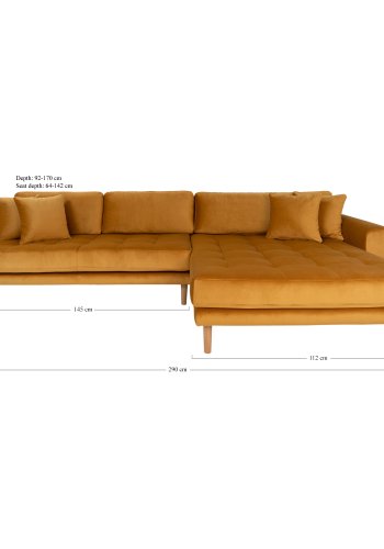 HOUSE NORDIC Lido sofa, m. hjrevendt chaiselong - sennepsgul velour 