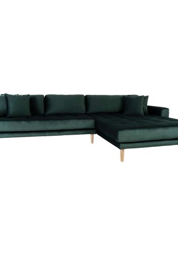 HOUSE NORDIC Lido loungesofa, m. hjre chaiselong -  mrkegrn velour og natur tr