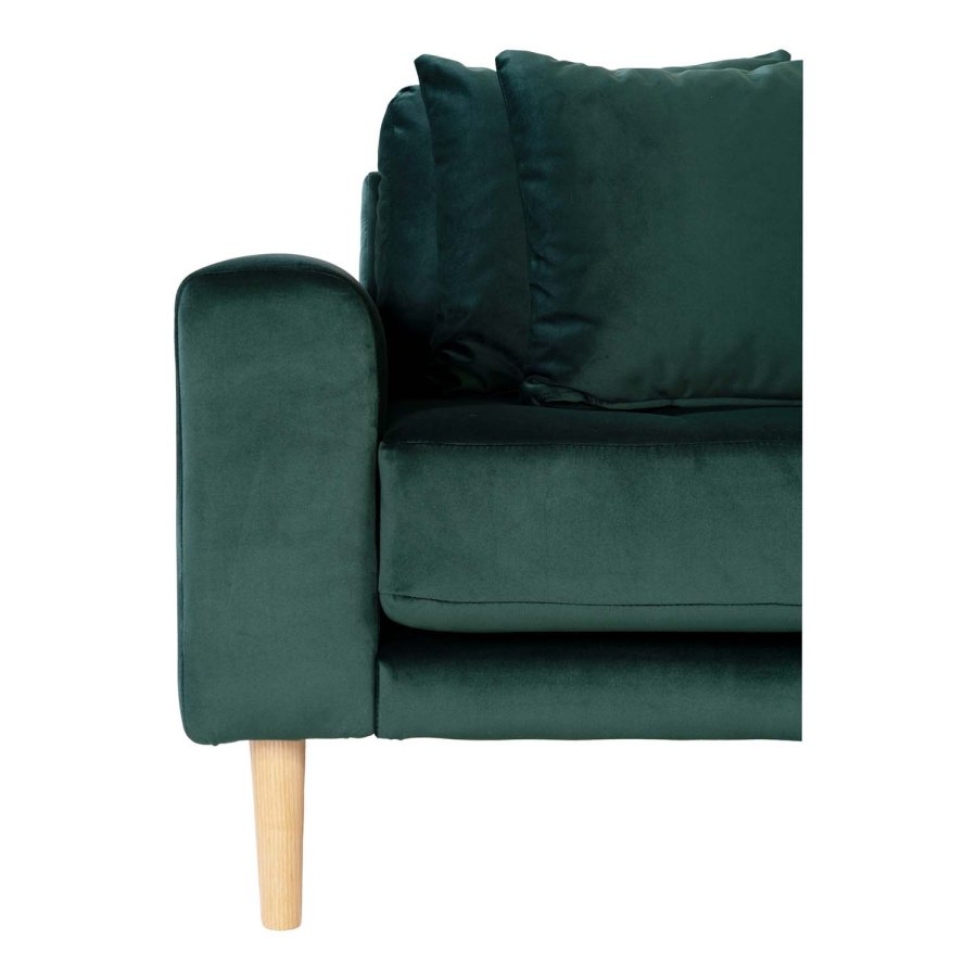 HOUSE NORDIC Lido loungesofa, m. hjre chaiselong -  mrkegrn velour og natur tr