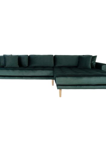 HOUSE NORDIC Lido loungesofa, m. hjre chaiselong -  mrkegrn velour og natur tr