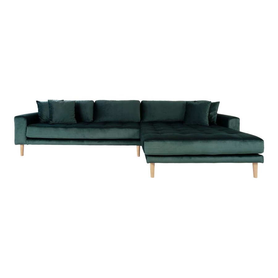 HOUSE NORDIC Lido loungesofa, m. hjre chaiselong -  mrkegrn velour og natur tr