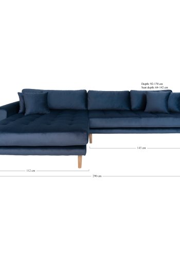 HOUSE NORDIC Lido sofa, m. venstrevendt chaiselong - mrkeblt velour 
