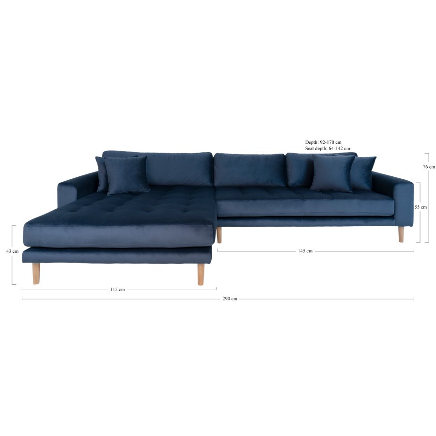 HOUSE NORDIC Lido sofa, m. venstrevendt chaiselong - mrkeblt velour 
