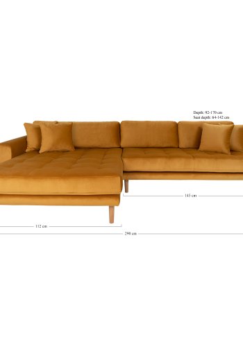 HOUSE NORDIC Lido sofa, m. venstrevendt chaiselong - sennepsgul velour 