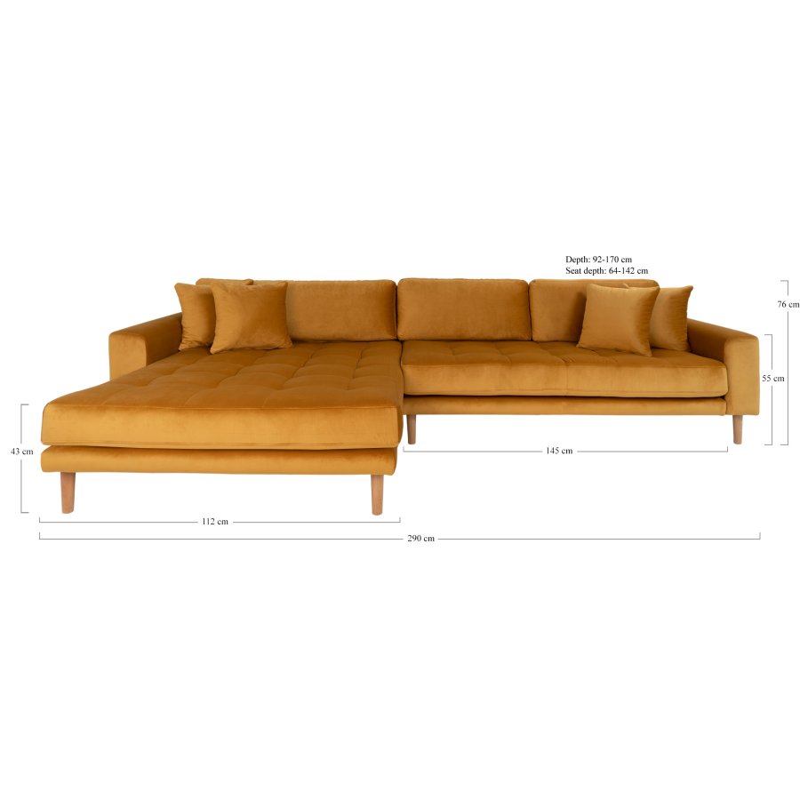 HOUSE NORDIC Lido sofa, m. venstrevendt chaiselong - sennepsgul velour 