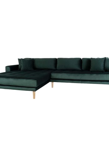 HOUSE NORDIC Lido loungesofa, m. venstre chaiselong - mrkegrn velour og natur tr