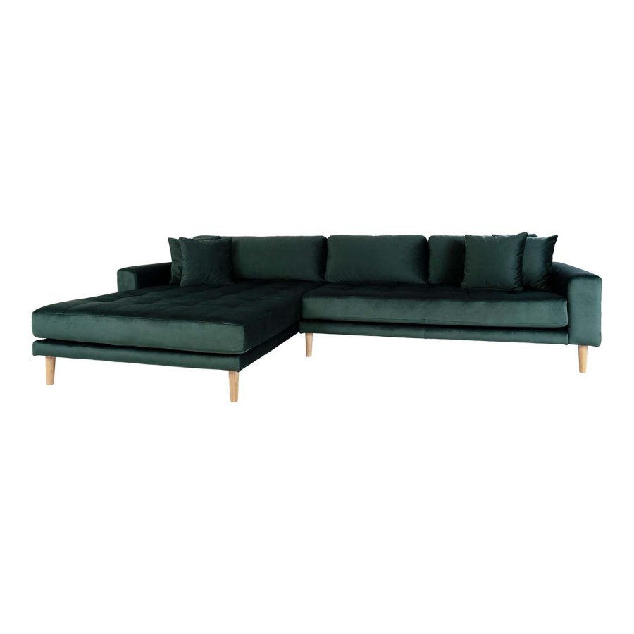 HOUSE NORDIC Lido loungesofa, m. venstre chaiselong - mrkegrn velour og natur tr