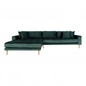HOUSE NORDIC Lido loungesofa, m. venstre chaiselong - mrkegrn velour og natur tr