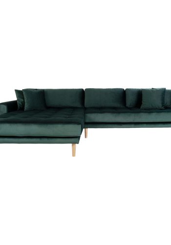 HOUSE NORDIC Lido loungesofa, m. venstre chaiselong - mrkegrn velour og natur tr