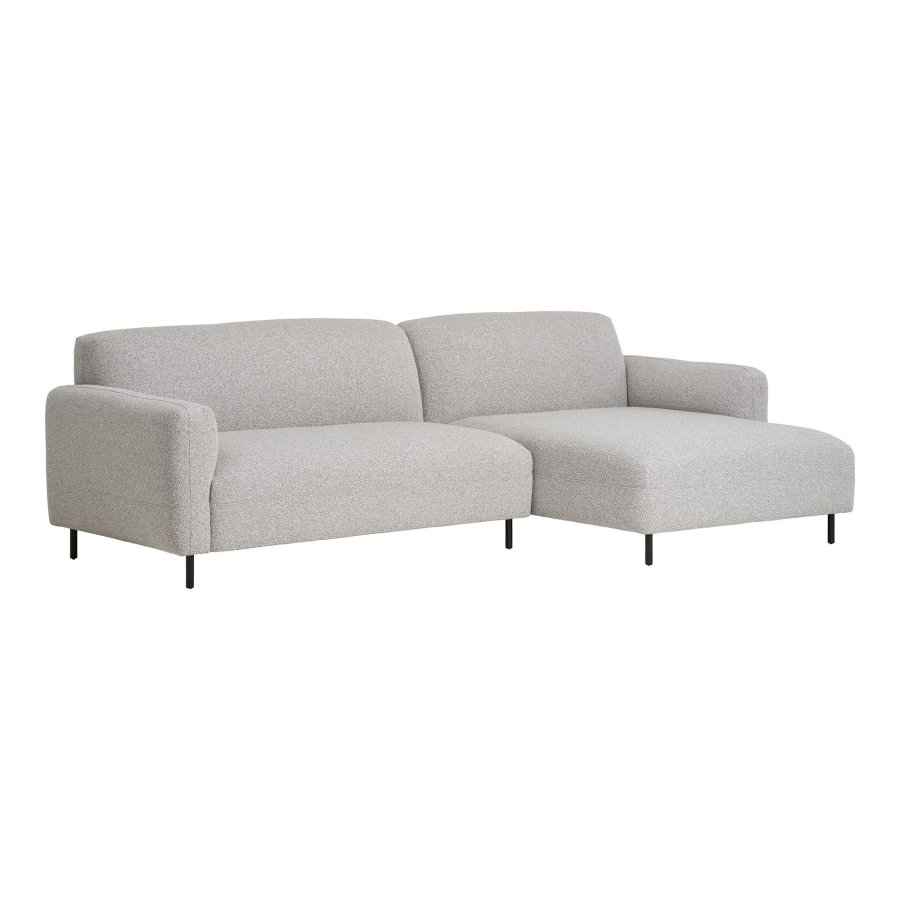 HOUSE NORDIC Salvador loungesofa, m. hjre chaiselong - lysegr bouclé polyester stof og sort