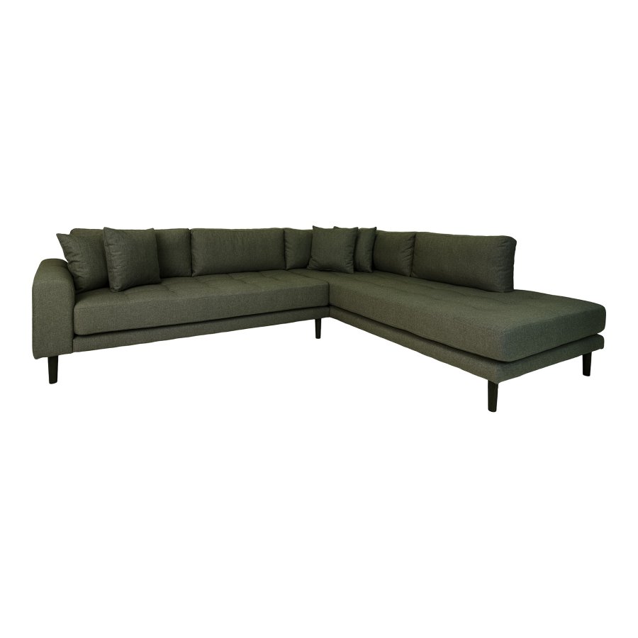 HOUSE NORDIC Lido hjrnesofa, hjrevendt, m. 4 puder - olivengrn polyester og sort tr