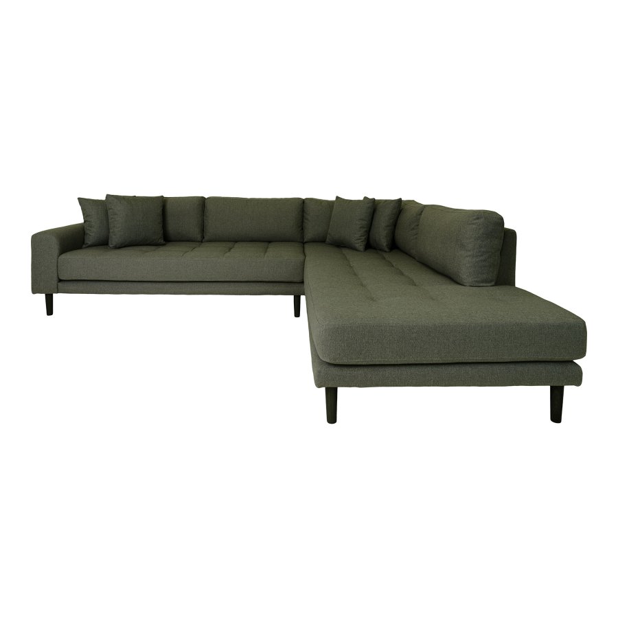 HOUSE NORDIC Lido hjrnesofa, hjrevendt, m. 4 puder - olivengrn polyester og sort tr