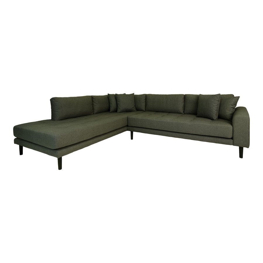 HOUSE NORDIC Lido hjrnesofa, venstrevendt, m. 4 puder - olivengrn polyester og sort tr