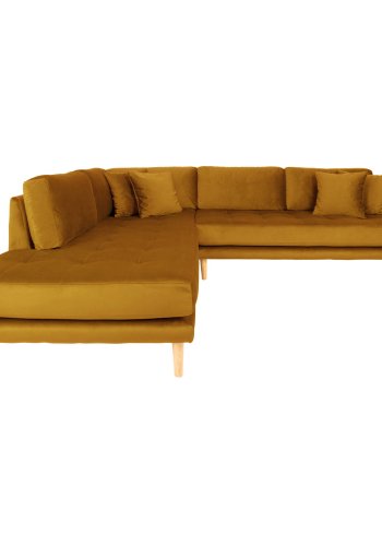 HOUSE NORDIC  Lido Hjrnesofa open end - Hjrnesofa ben Ende, venstrevendt i sennepsgul velour med fire puder og natur trben,HN1004