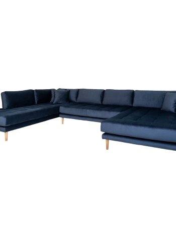 HOUSE NORDIC Lido U-sofa ben Ende, m. hjre chaiselong - mrkebl velour og natur tr