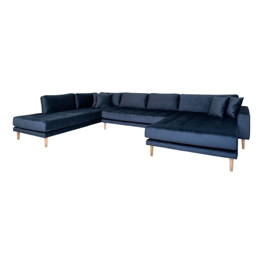 HOUSE NORDIC Lido U-sofa ben Ende, m. hjre chaiselong - mrkebl velour og natur tr