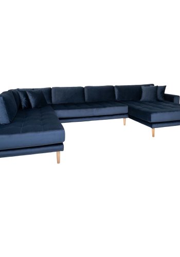 HOUSE NORDIC Lido U-sofa ben Ende, m. hjre chaiselong - mrkebl velour og natur tr