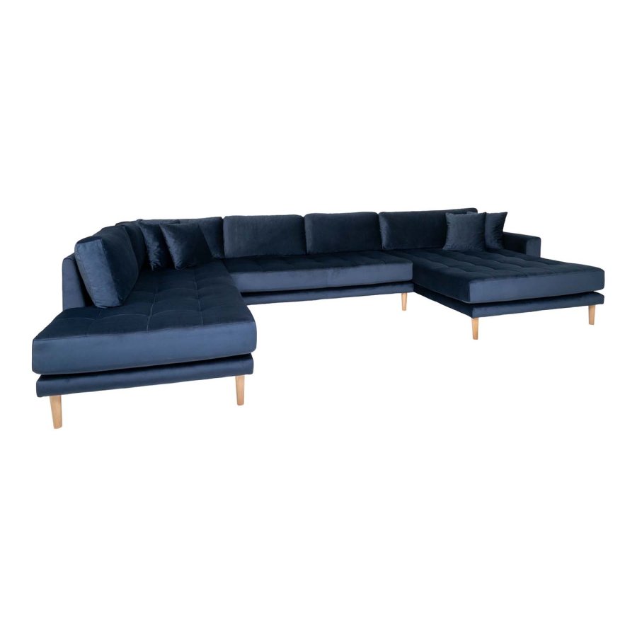 HOUSE NORDIC Lido U-sofa ben Ende, m. hjre chaiselong - mrkebl velour og natur tr