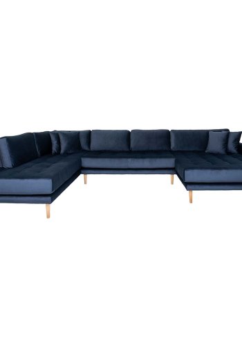 HOUSE NORDIC Lido U-sofa ben Ende, m. hjre chaiselong - mrkebl velour og natur tr