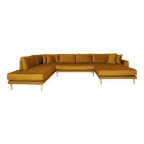 HOUSE NORDIC  Lido U-Sofa ben Ende - U-Sofa ben Ende, hjrevendt i sennepsgul velour med fire puder med natur trben, HN1004
