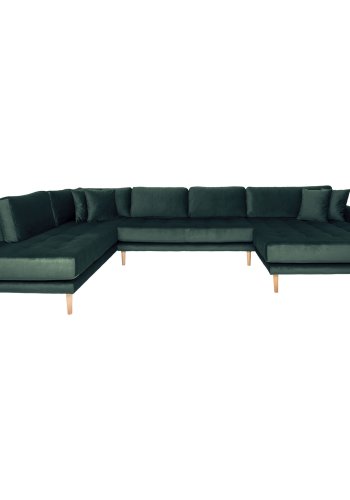 HOUSE NORDIC  Lido U-Sofa ben Ende - U-Sofa ben Ende, hjrevendt i mrkegrn velour med fire puder og natur trben, HN1006