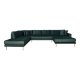 HOUSE NORDIC  Lido U-Sofa ben Ende - U-Sofa ben Ende, hjrevendt i mrkegrn velour med fire puder og natur trben, HN1006