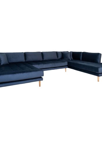 HOUSE NORDIC Lido U-sofa ben Ende, m. venstre chaiselong - mrkebl velour og natur tr