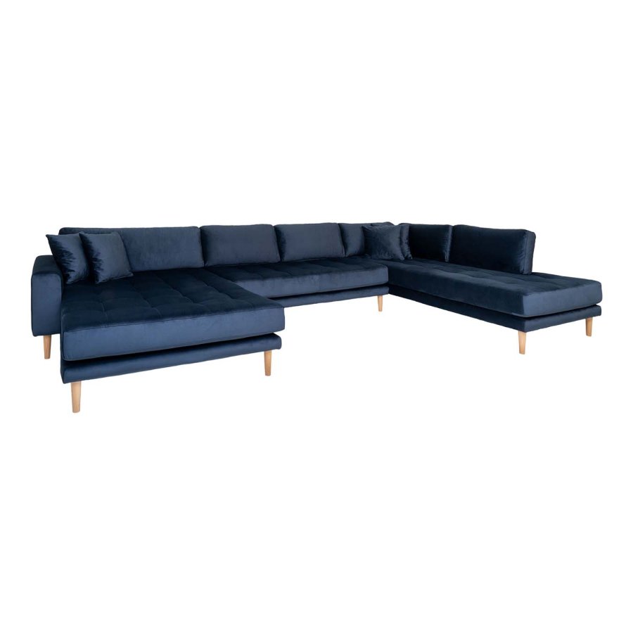 HOUSE NORDIC Lido U-sofa ben Ende, m. venstre chaiselong - mrkebl velour og natur tr