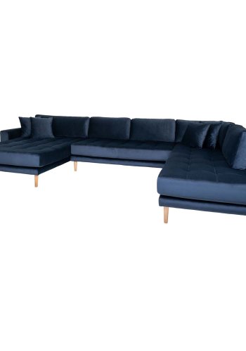 HOUSE NORDIC Lido U-sofa ben Ende, m. venstre chaiselong - mrkebl velour og natur tr